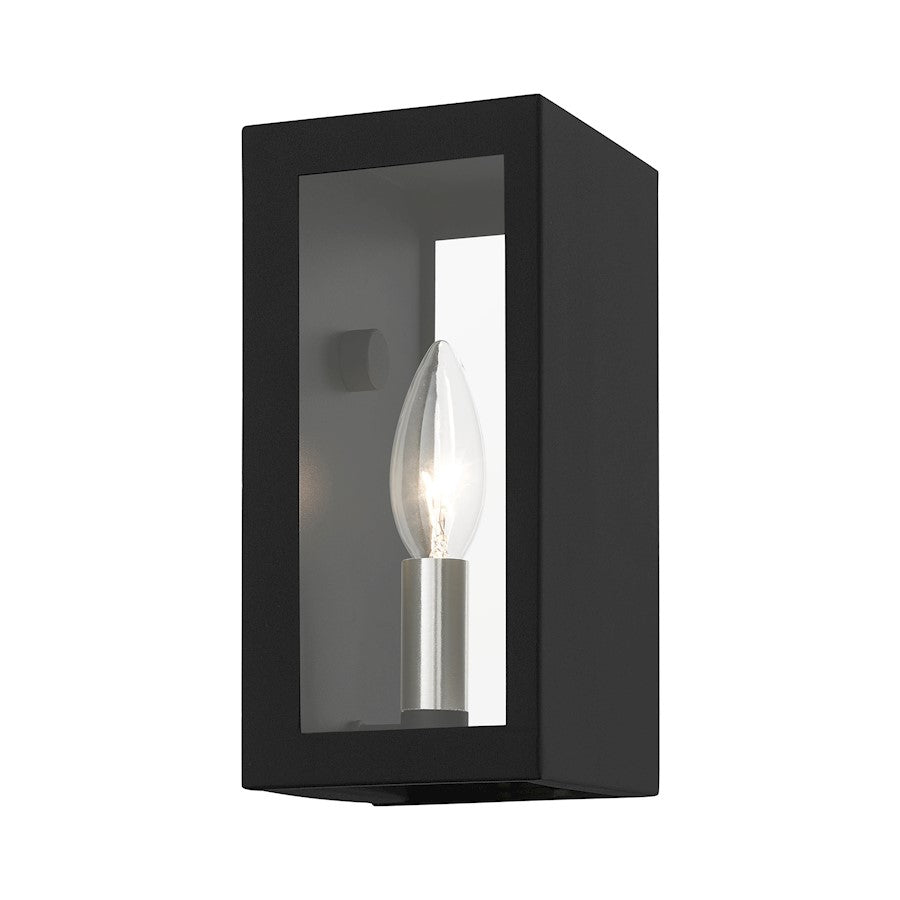 Livex Winfield 1 Light Outdoor ADA Small Sconce, Black/Nickel/Clear