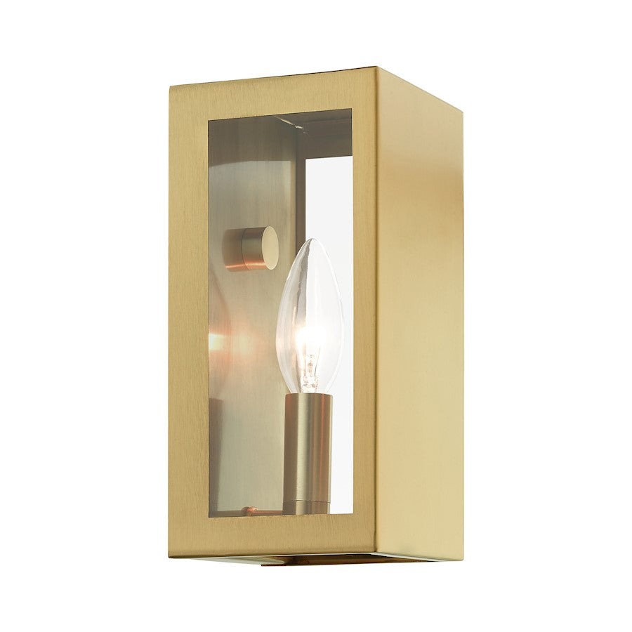 Livex Winfield 1 Light Outdoor ADA Small Sconce, Satin Gold/Clear