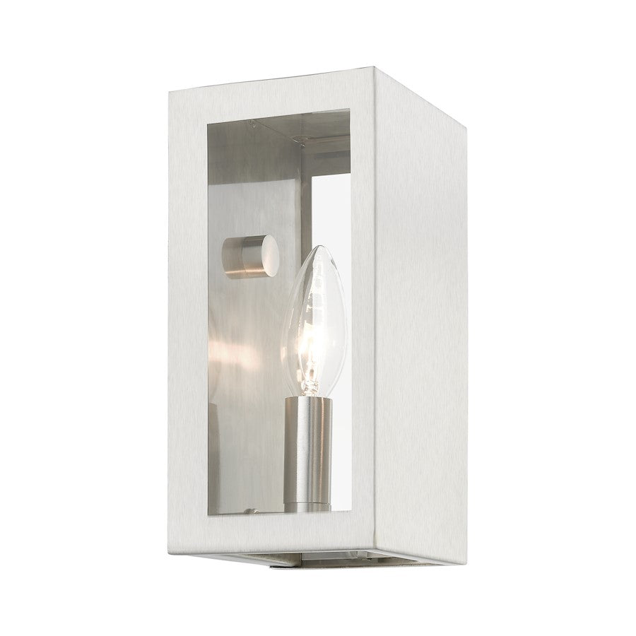 Livex Winfield 1 Light Outdoor ADA Small Sconce, Brushed Nickel/Clear