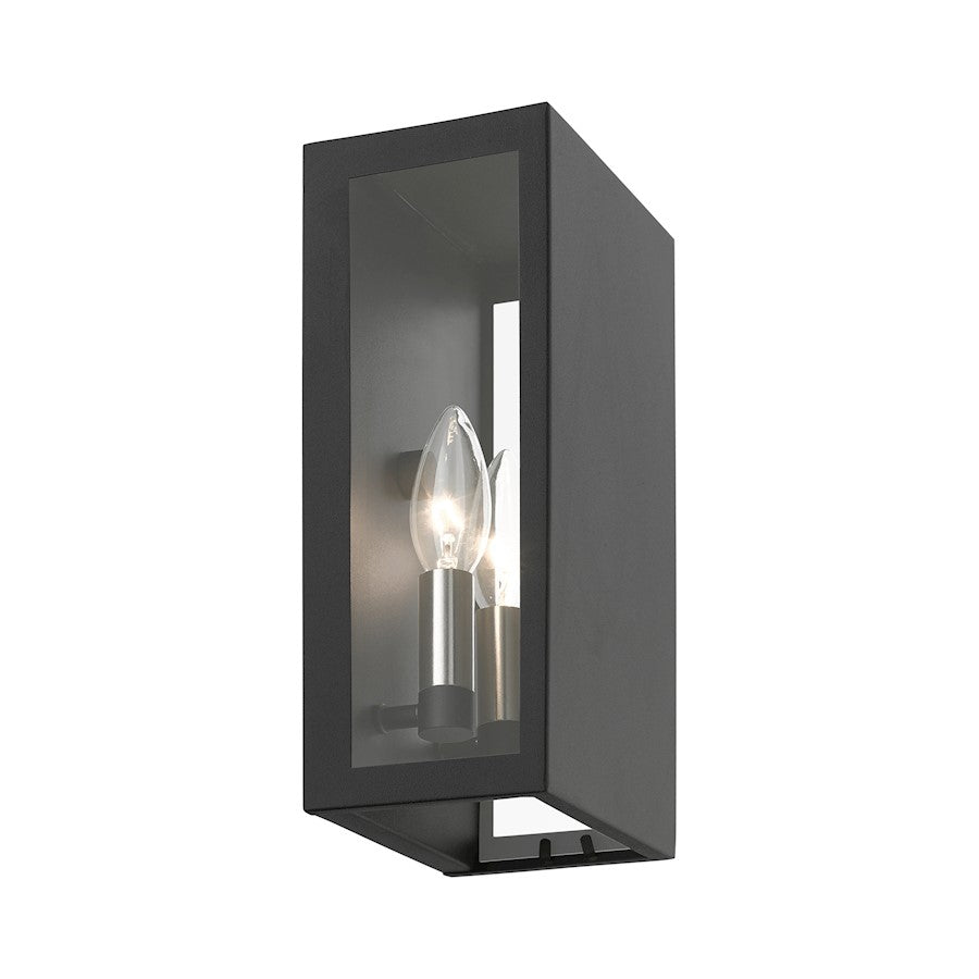 Livex Winfield 2 Light Outdoor ADA Medium Sconce, Black/Nickel/Clear