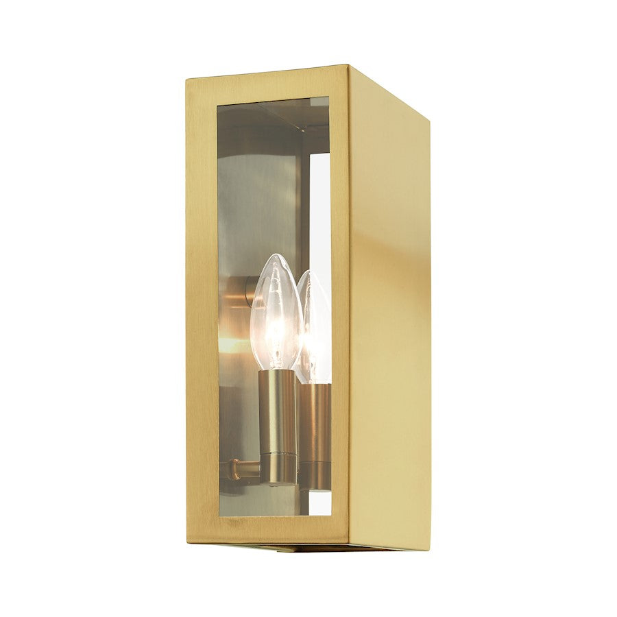 Livex Winfield 2 Light Outdoor ADA Medium Sconce, Satin Gold/Clear