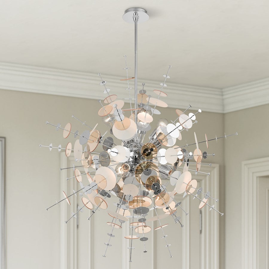 Livex Circulo 8 Lt Large Pendant Chandelier, Chrome/Geometric Discs