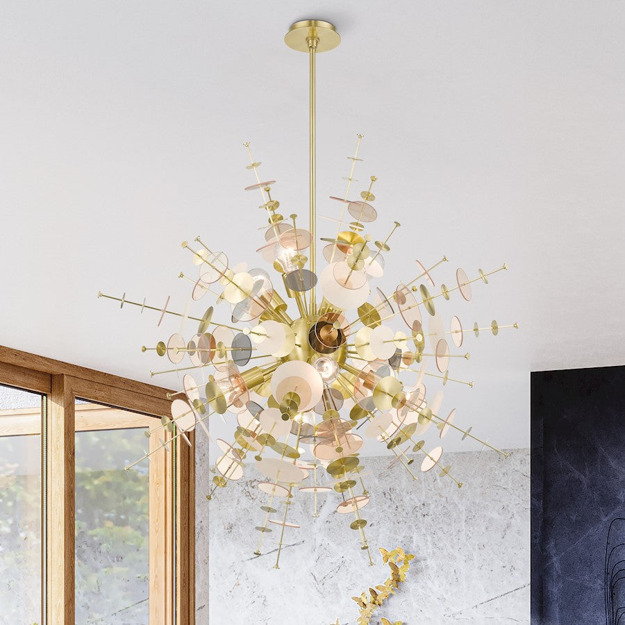 Livex Circulo 8 Lt Large Pendant Chandelier, Brass/Geometric Discs