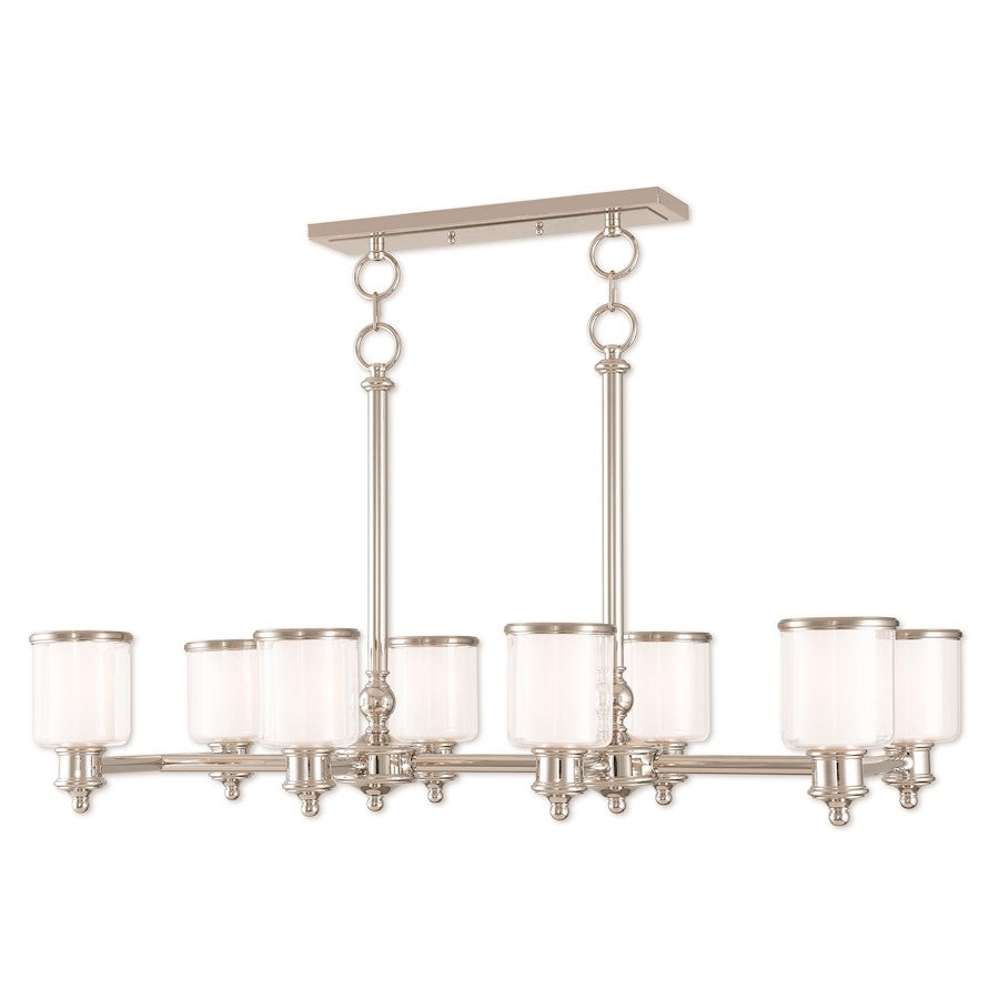 Livex Middlebush 8 Light Linear Chandelier, P Nickel/Clear/Opal