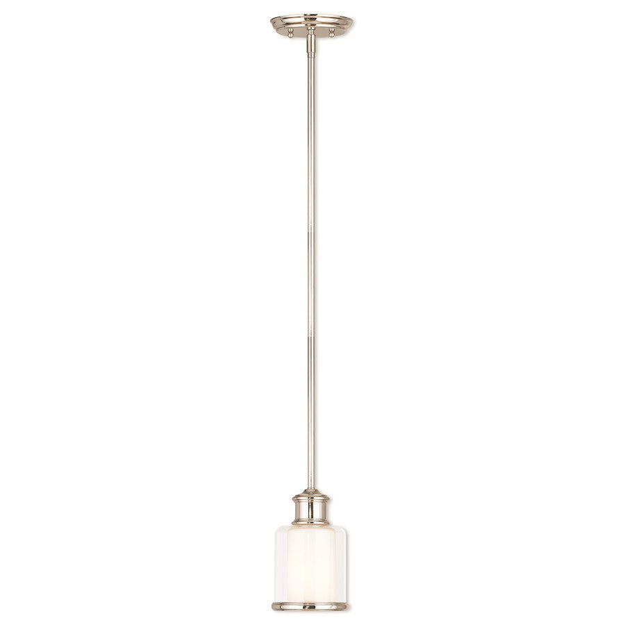 Livex Middlebush 1 Light Mini Pendant, P Nickel/Clear/Opal