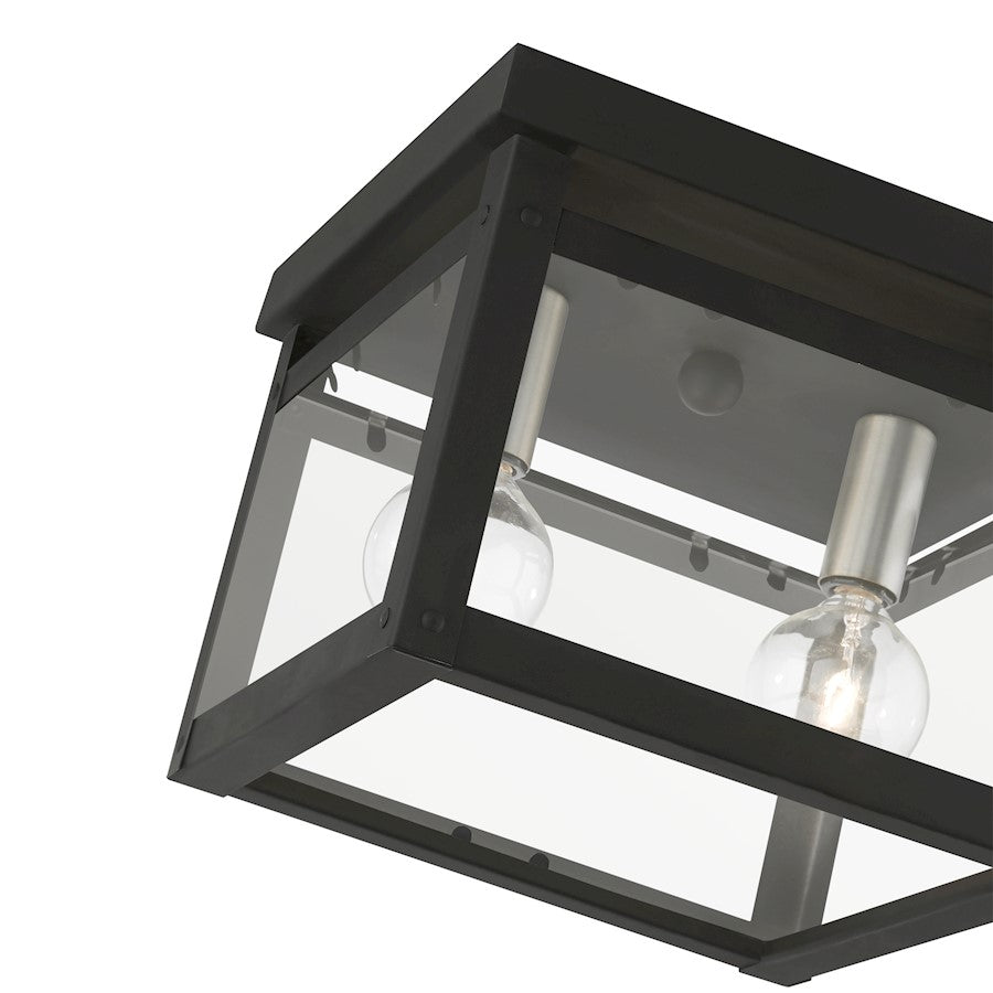 Livex Milford 2 Light Square Flush Mount, Black/Nickel/Candles/Clear