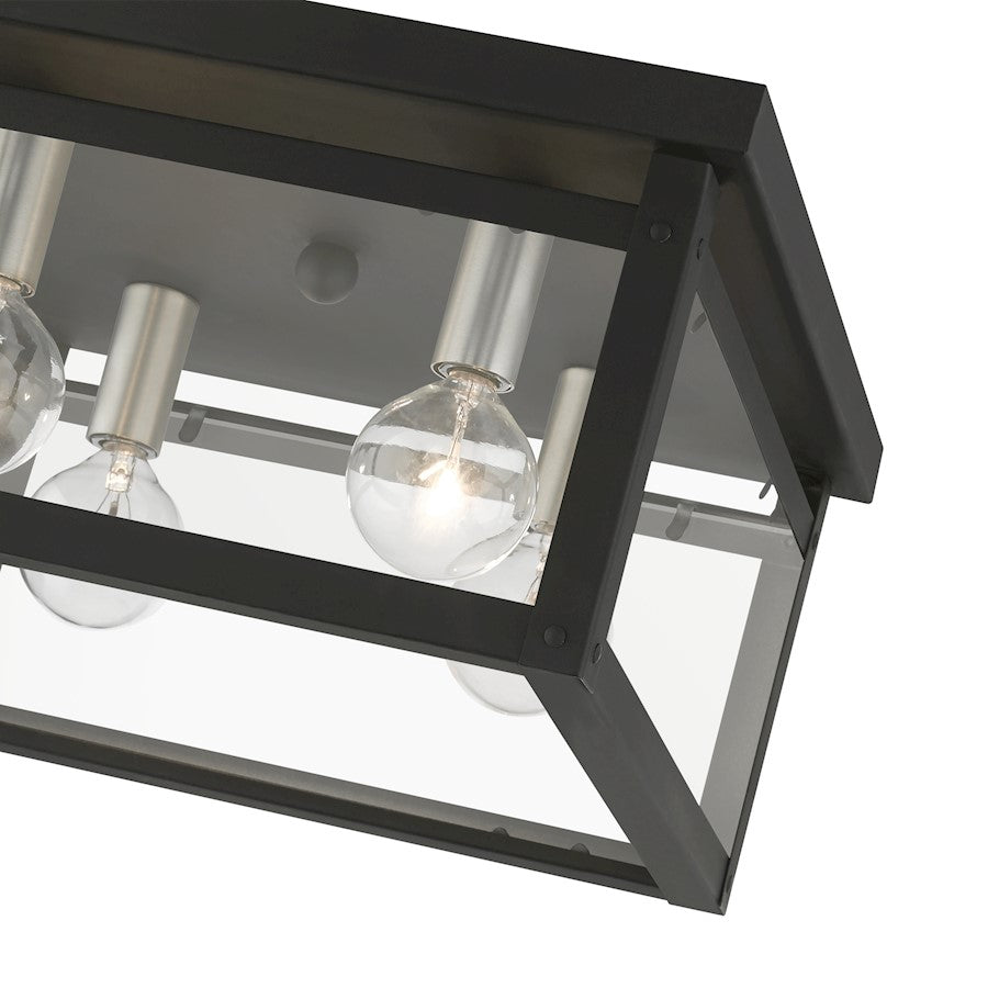 Livex Milford 4 Light Square Flush Mount, Black/Nickel/Candles/Clear