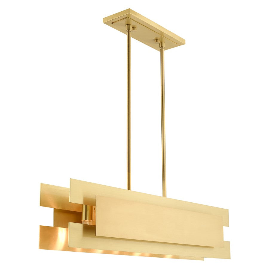 Livex Varick 4 Light Linear Chandelier, Satin Brass