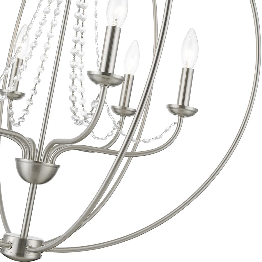Livex Arabella 6 Light Globe Pendant Chandelier, NK/Crystals