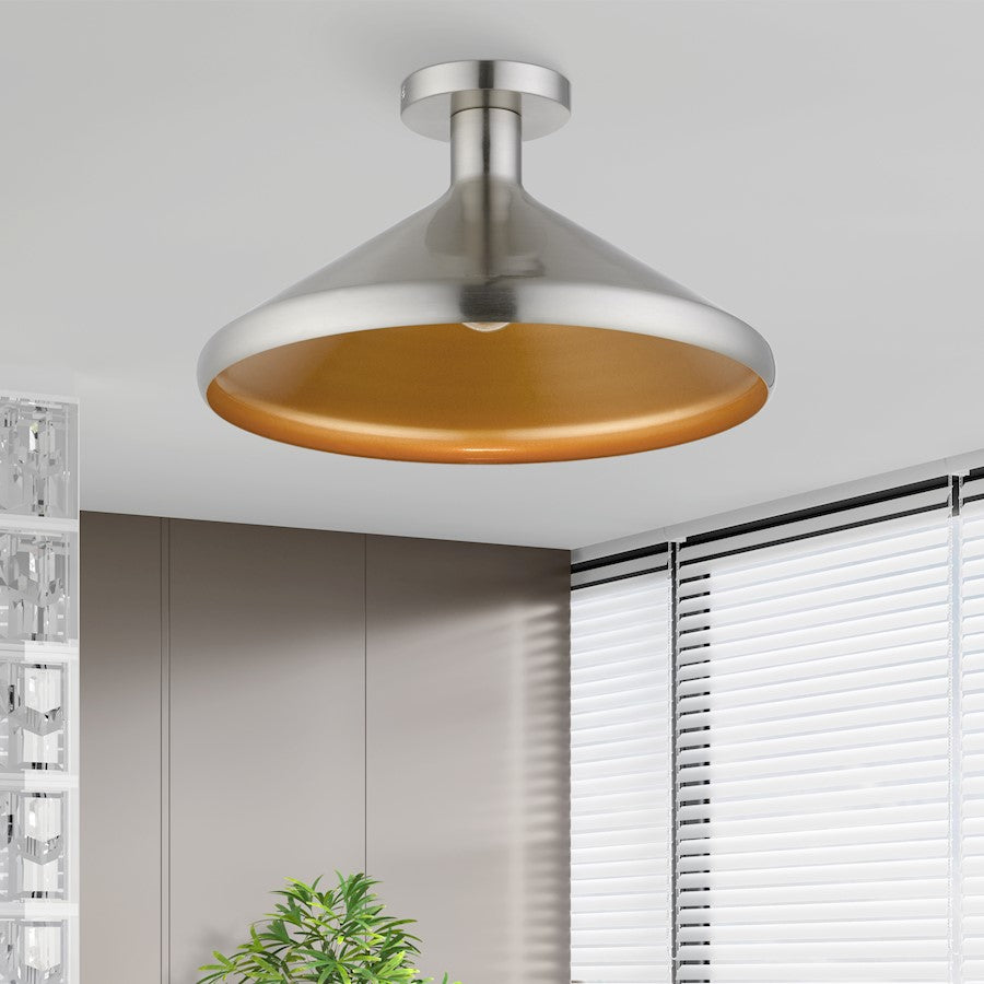 Livex Geneva 1 Light Semi-Flush Mount, Nickel/Nickel Metal/Gold