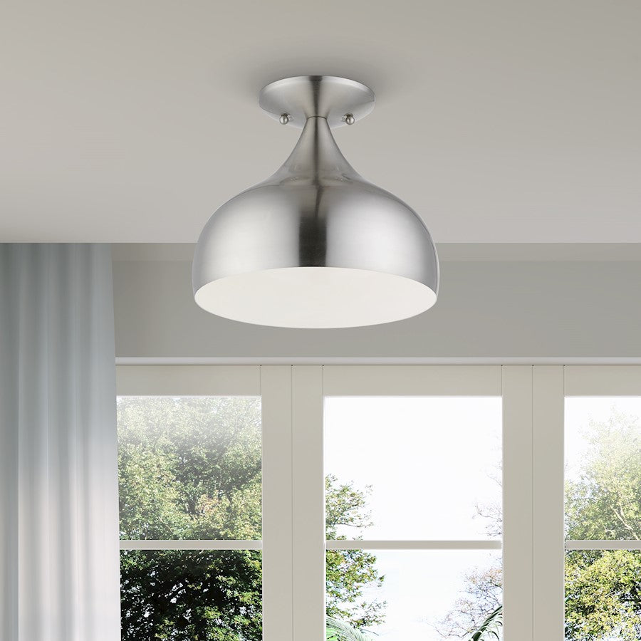 Livex Amador 1 Light Semi-Flush Mount, Nickel/Nickel Steel