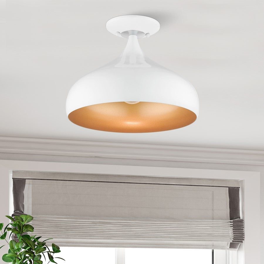 Livex Amador 1 Light Semi-Flush Mount, White/Chrome/Aluminum/Gold