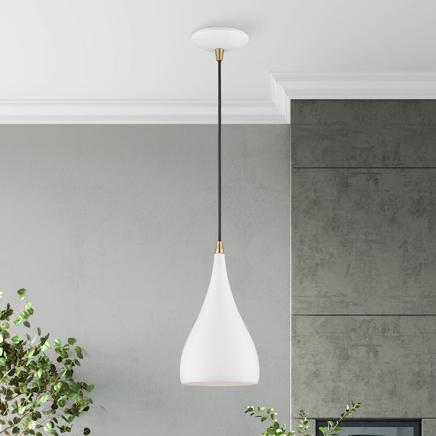 Livex Amador 1 Light Mini Pendant, White/Brass/White