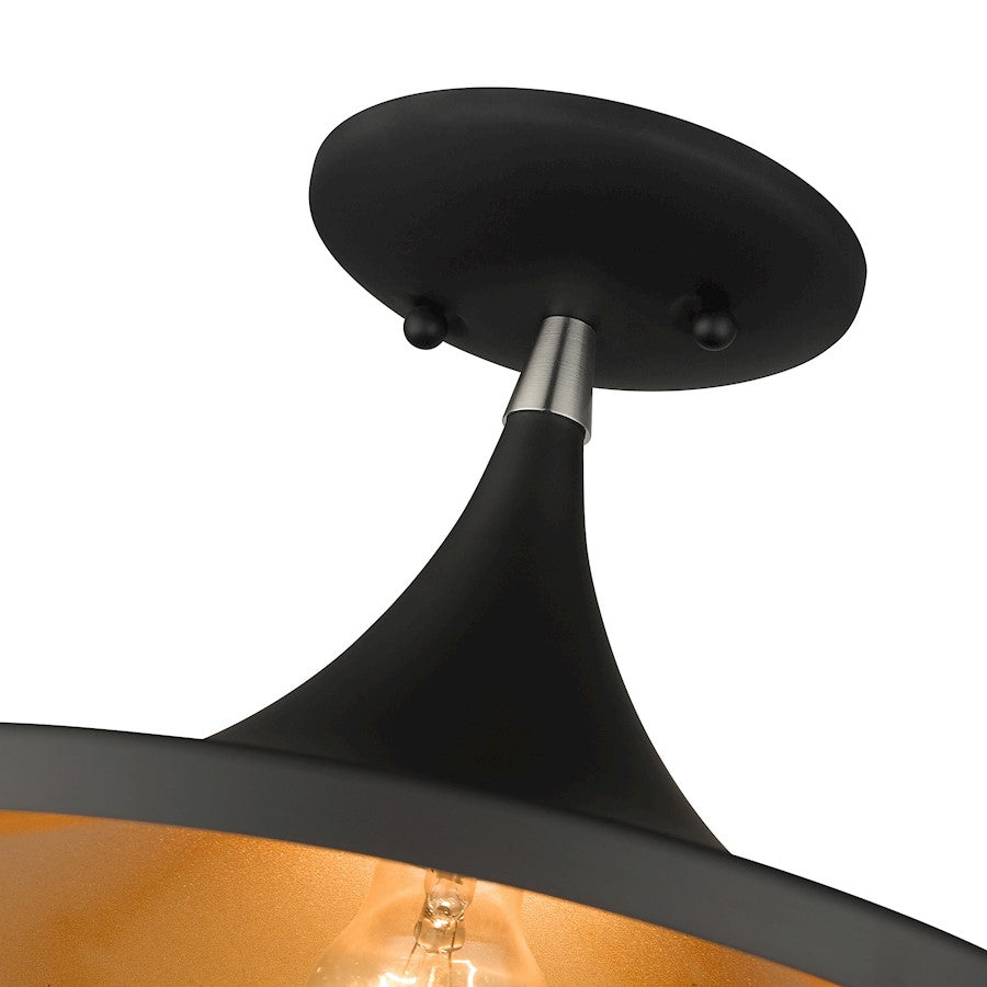 Livex Waldorf 1 Light Semi-Flush Mount, Black/Nickel/Gold Inside