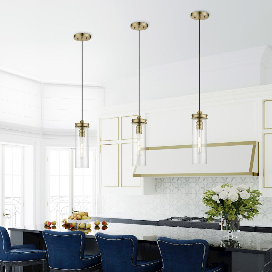 Livex Devoe 1 Light Mini Pendant, Antique Brass/Clear