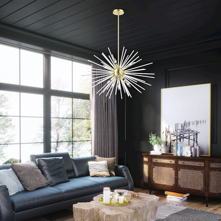 Livex Utopia 9 Light Large Pendant Chandelier, Satin Brass/Clear Rods