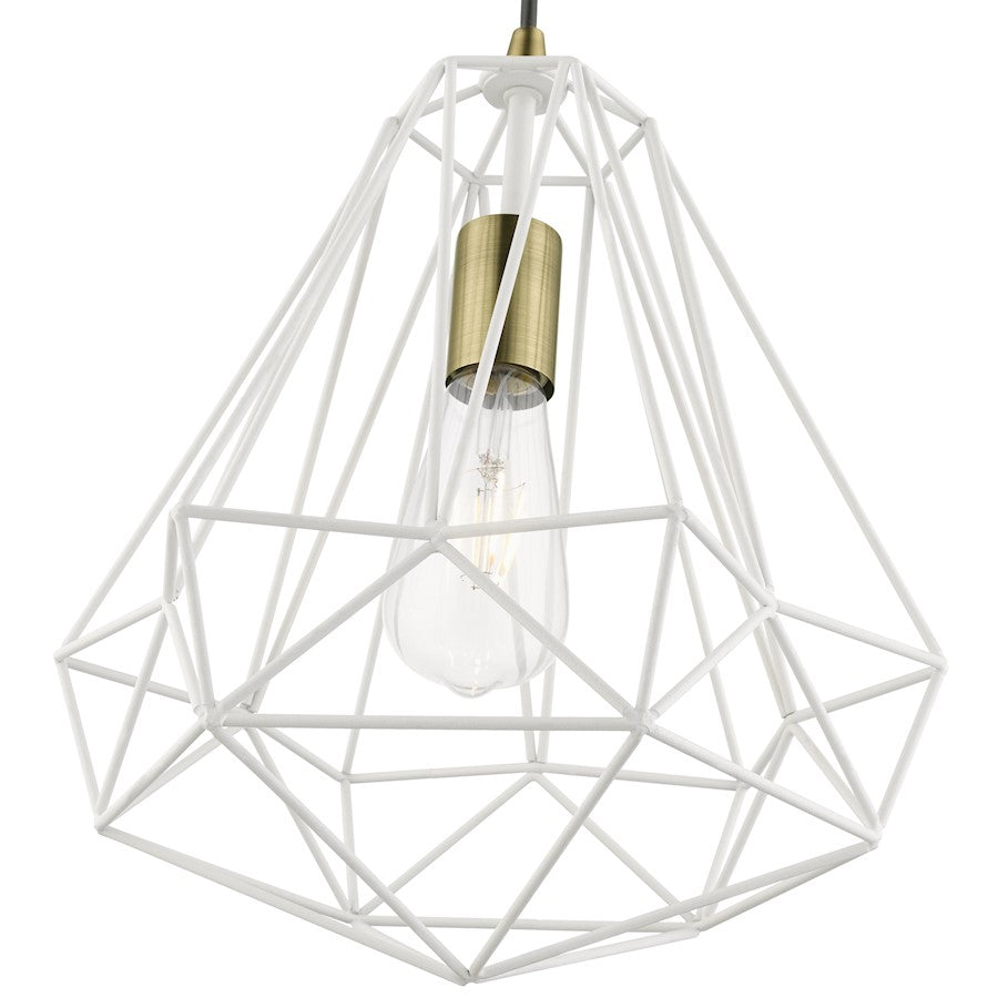 Livex Knox 1 Light Pendant, Textured White/Brass/White Metal