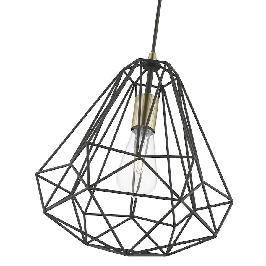 Livex Knox 1 Light Pendant, Textured Black/Chrome/Hand Welded Black