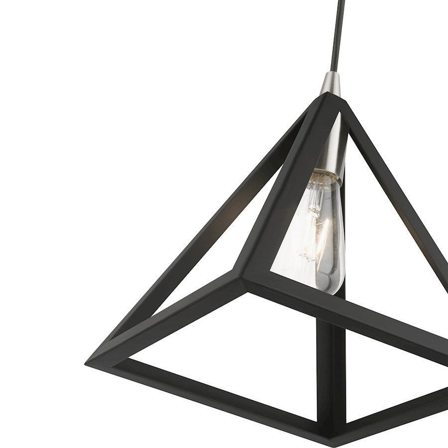 Livex Pinnacle 1 Light Pendant, Black/Brushed Nickel/Black Metal