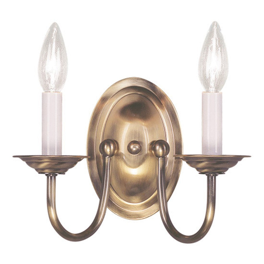Livex Lighting Home Basics 2-Light Wall Sconce | Antique Brass Metal | Bedroom & Hallway Accent Light | 9.75 x 5.25 x 7 in | Model 4152-01