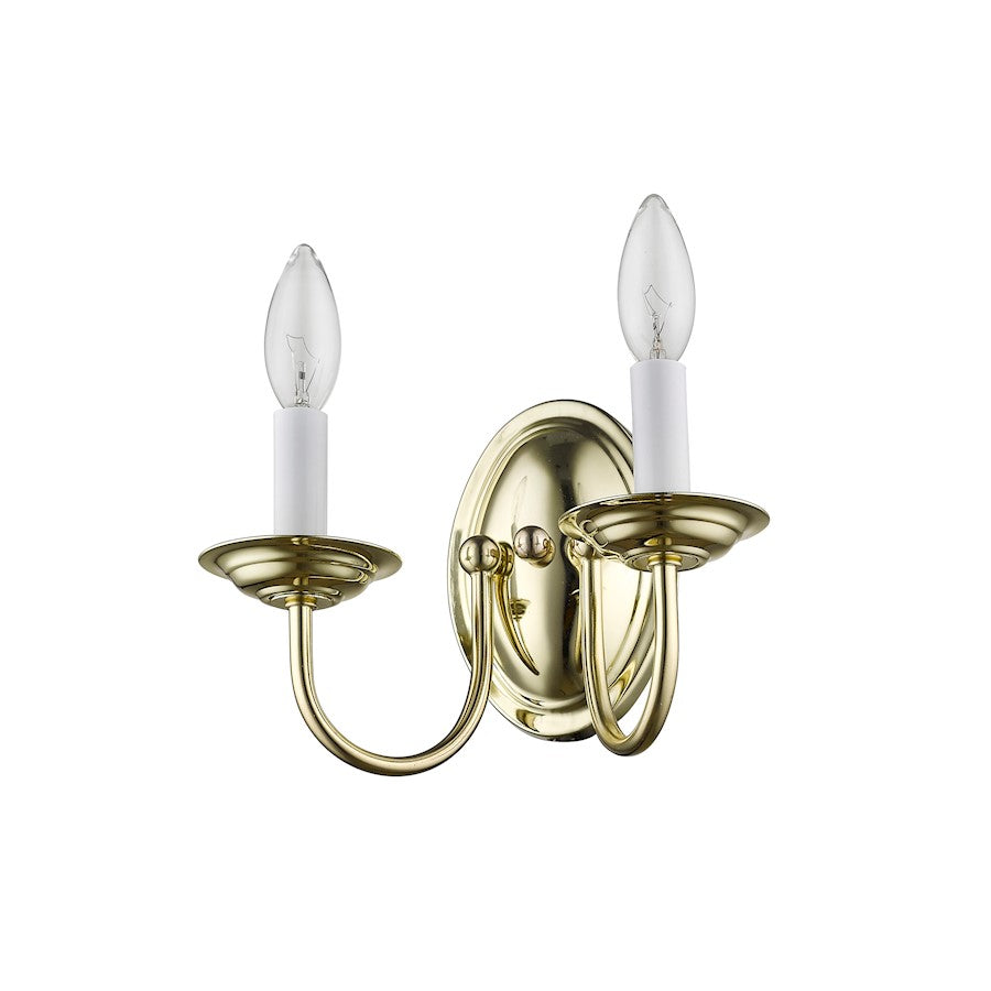 Livex Lighting Home Basics 2-Light Wall Sconce | Polished Brass Metal | Bedroom & Hallway Accent Light | 9.75 x 5.25 x 7 in | Model 4152-02