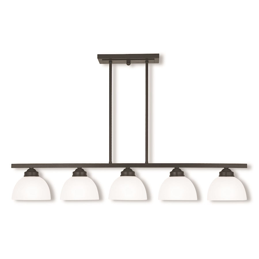 Livex Somerset 5 Light Linear Chandelier, English Bronze/Satin Glass