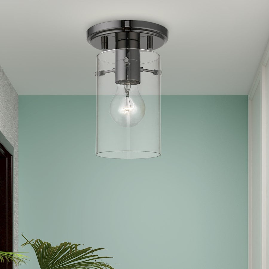 Livex Munich 1 Light Flush Mount, Black Chrome/Clear