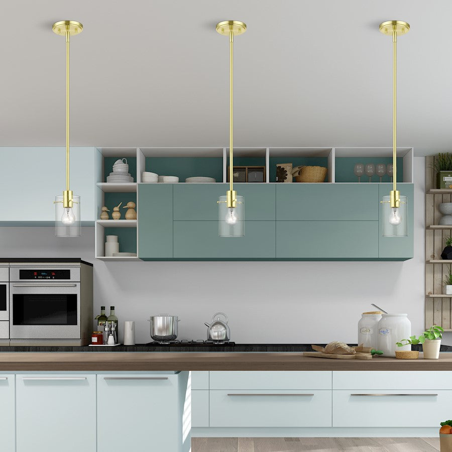 Livex Munich 1 Light Single Pendant, Satin Brass/Clear