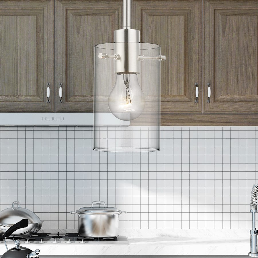 Livex Munich 1 Light Single Pendant, Brushed Nickel/Clear
