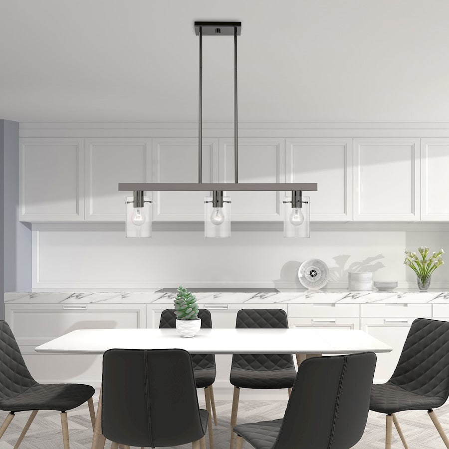 Livex Munich 3 Light Linear Chandelier, Black Chrome/Clear