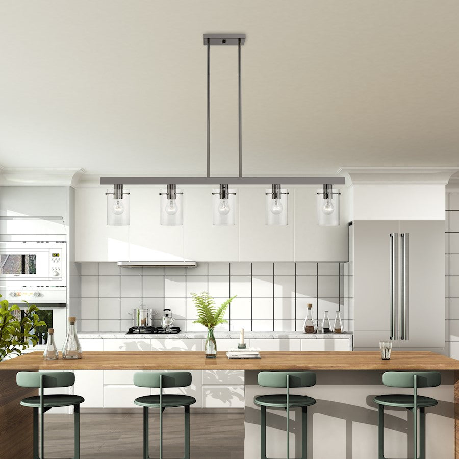 Livex Munich 5 Light Linear Chandelier, Black Chrome/Clear