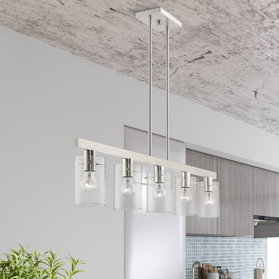 Livex Munich 5 Light Linear Chandelier, Brushed Nickel/Clear