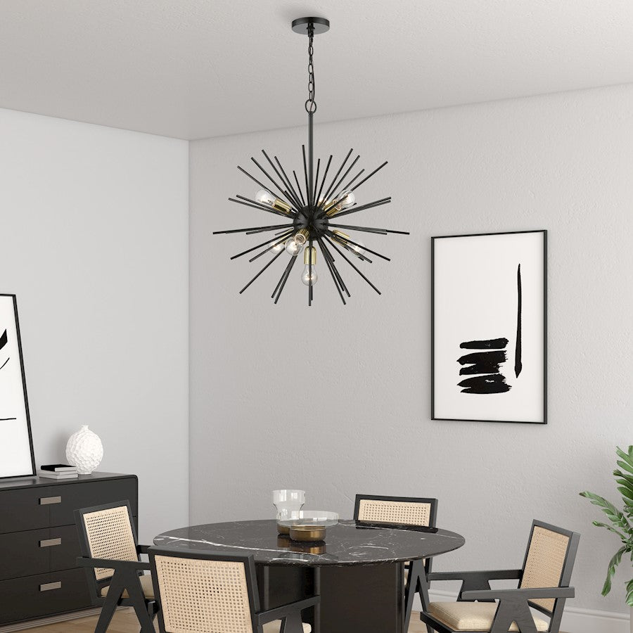 Livex Tribeca 7 Light Pendant Chandelier, Black/Brass/Iron Pipe Rods