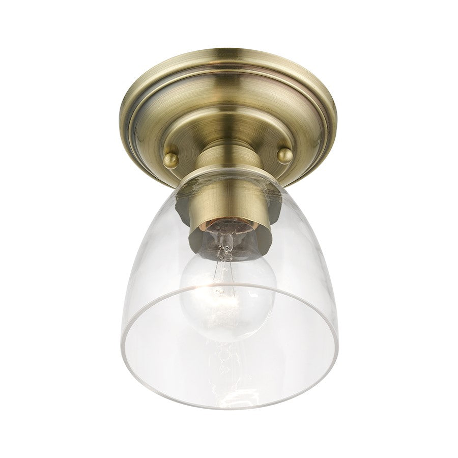 Livex Montgomery 1 Light Petite Semi-Flush, Antique Brass/Clear
