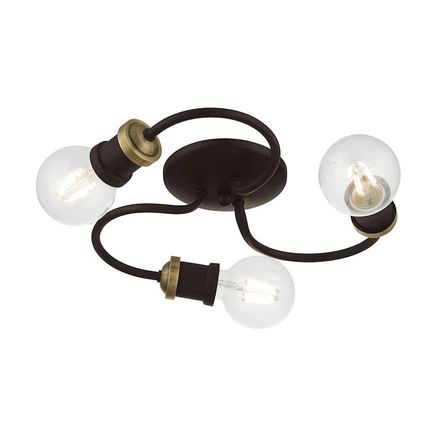 Livex Bromley 3 Light Flush Mount, Bronze/Antique Brass