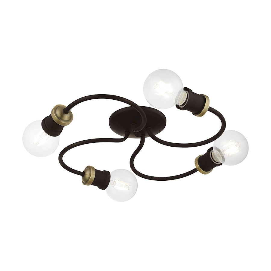 Livex Bromley 4 Light Large Flush Mount, Bronze/Antique Brass