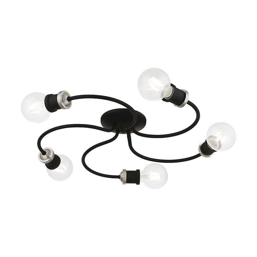 Livex Bromley 5 Light Large Flush Mount, Black/Brushed Nickel