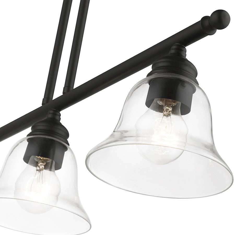 Livex Moreland 3 Light Linear Chandelier, Black/Clear