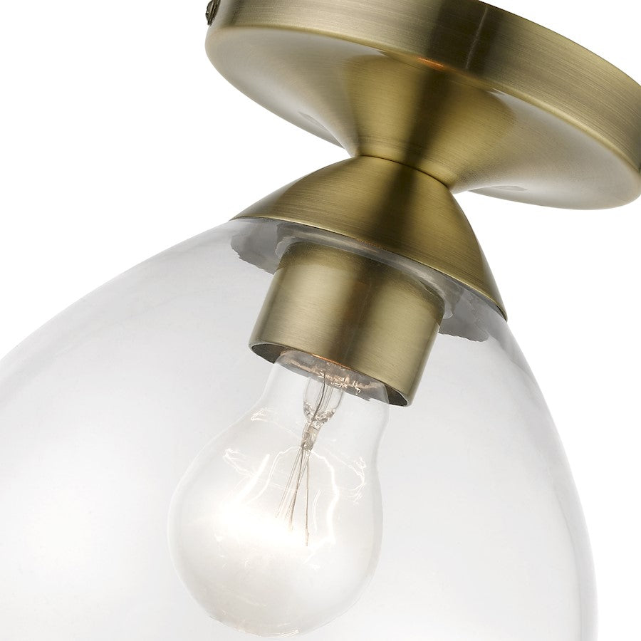 Livex Catania 1 Light Semi-Flush, Antique Brass/Clear