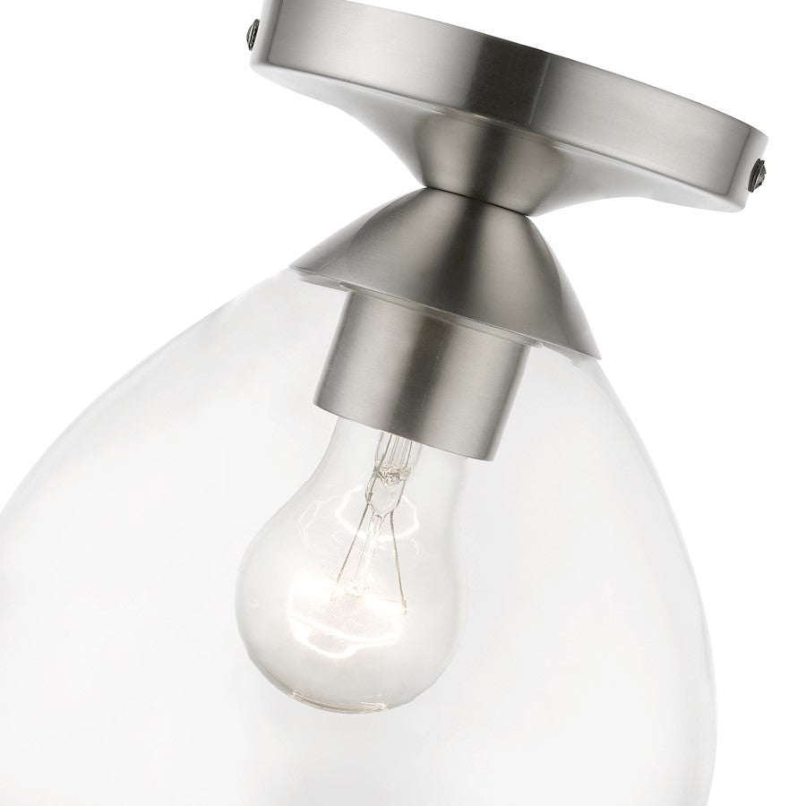 Livex Catania 1 Light Semi-Flush, Brushed Nickel/Clear