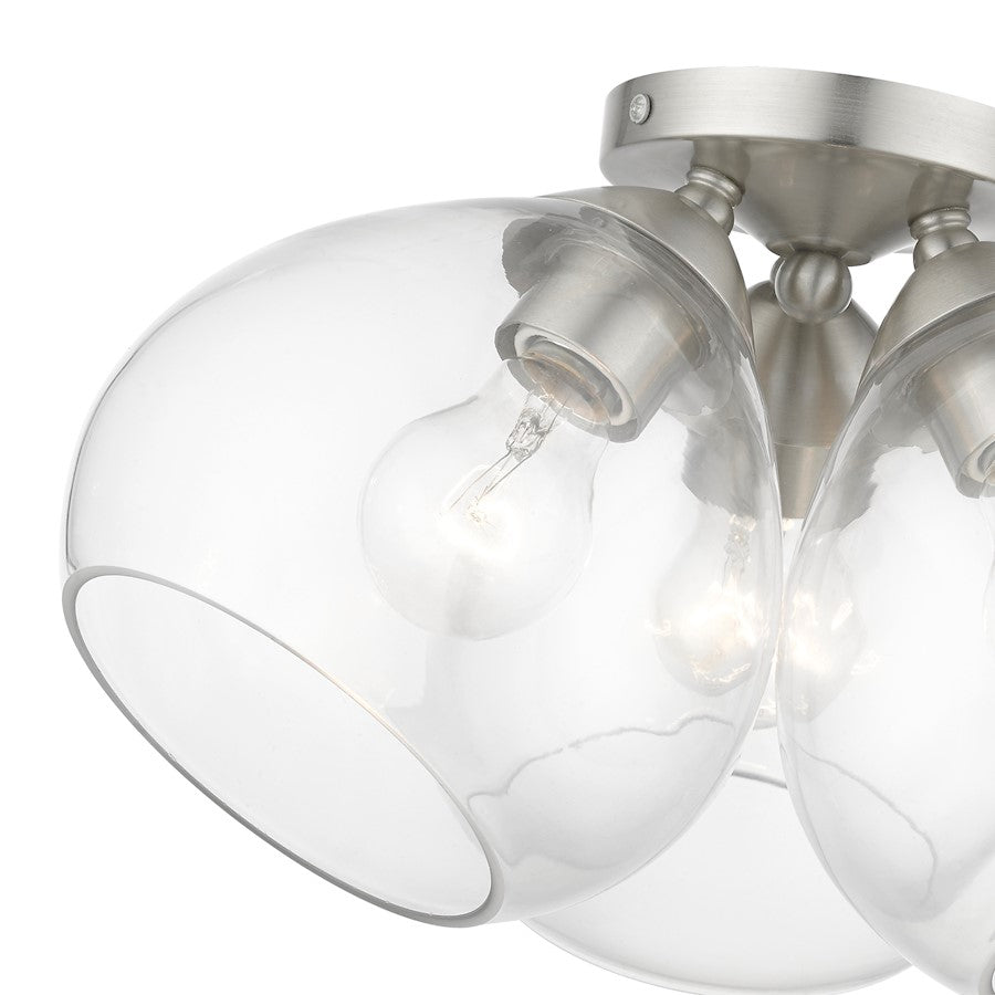 Livex Catania 3 Light Semi-Flush, Brushed Nickel/Clear