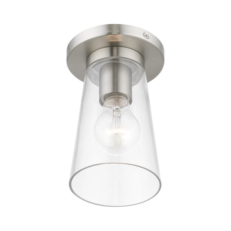 Livex Cityview 1 Light Small Flush Mount, Brushed Nickel/Clear