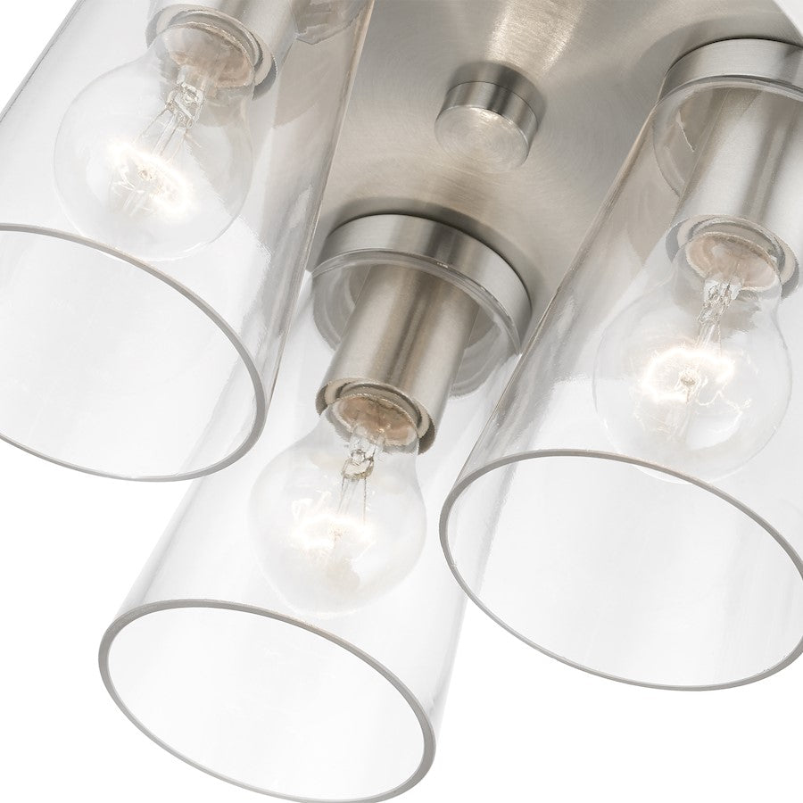 Livex Cityview 3 Light Large Flush Mount, Brushed Nickel/Clear
