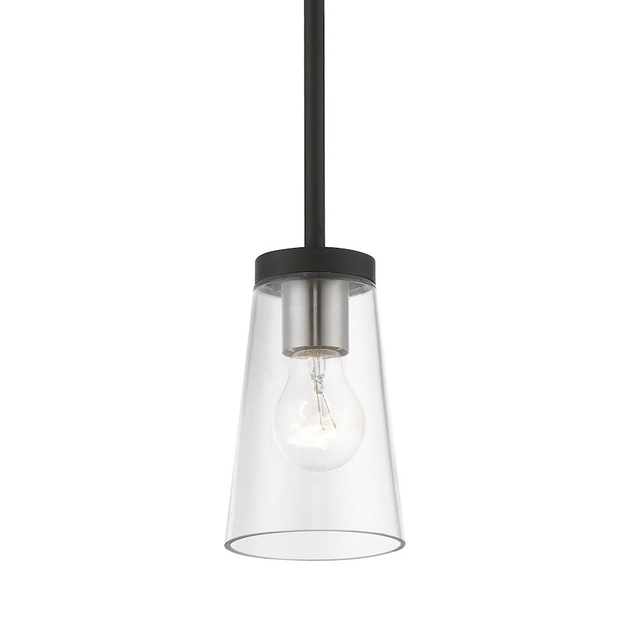 Livex Cityview 1 Light Mini Pendant, Black/Brushed Nickel/Clear
