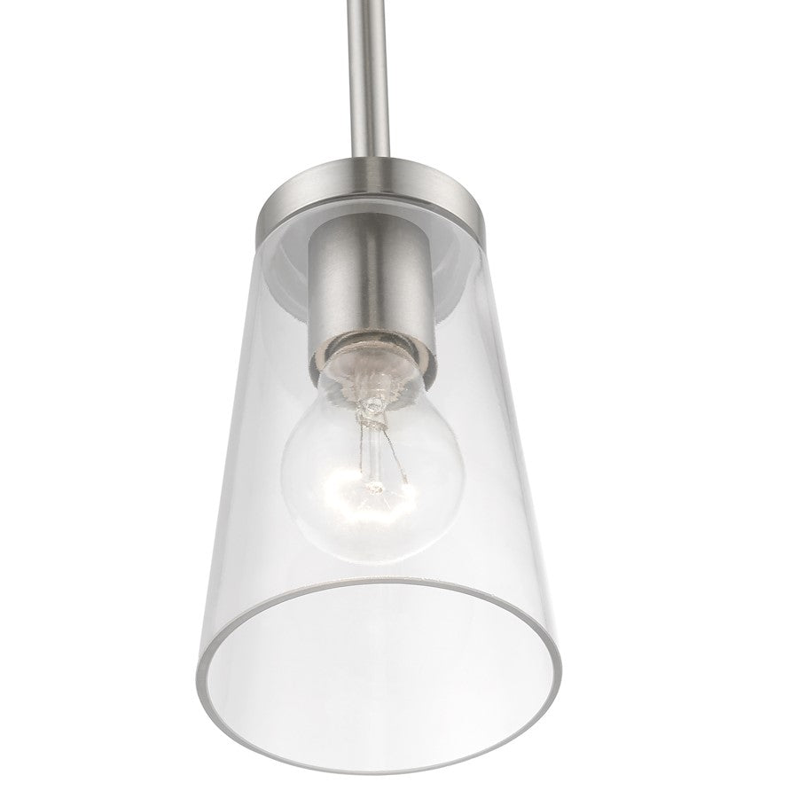 Livex Cityview 1 Light Mini Pendant, Brushed Nickel/Clear