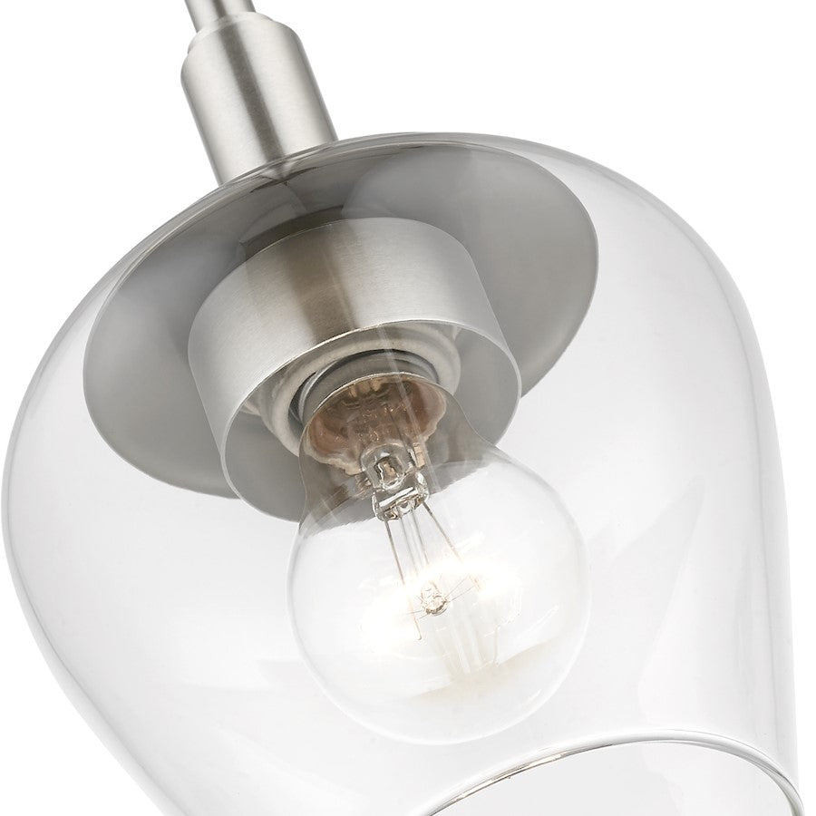 Livex Willow 1 Light Single Pendant, Brushed Nickel/Clear