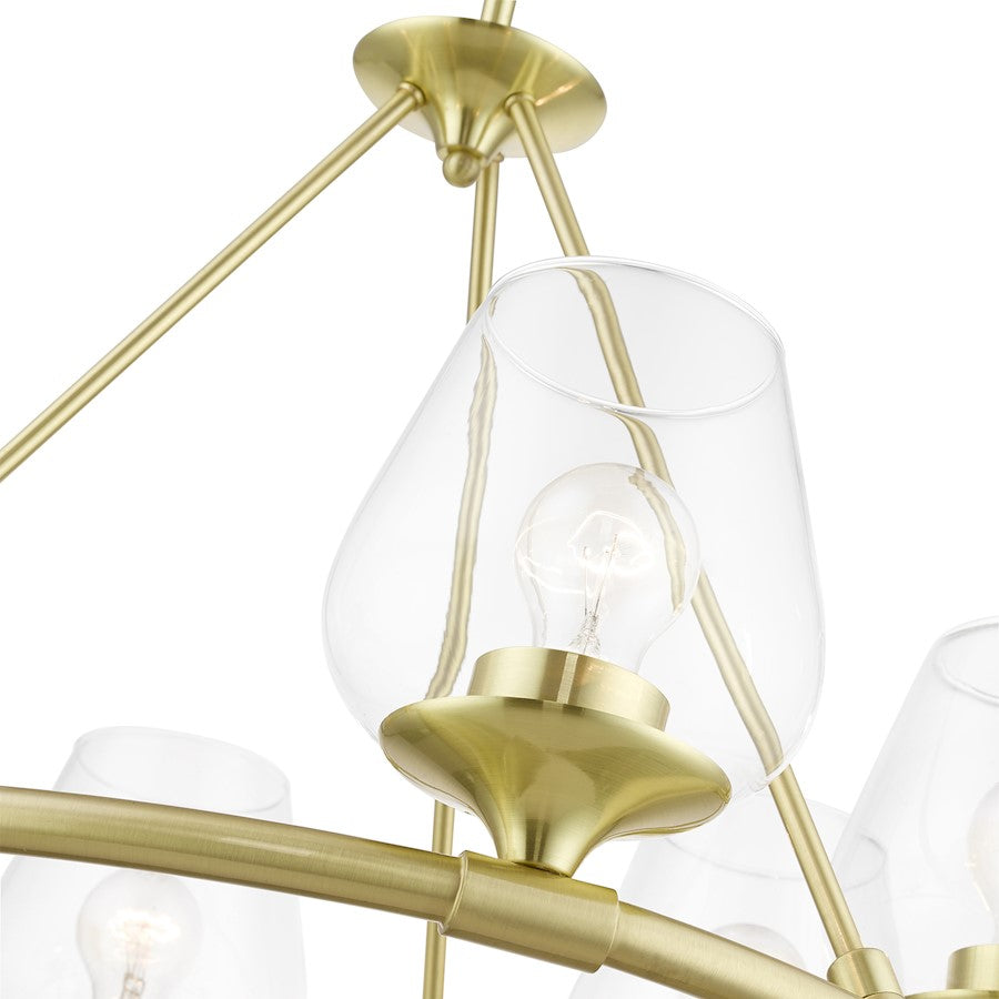 Livex Willow 6 Light Chandelier, Satin Brass/Clear