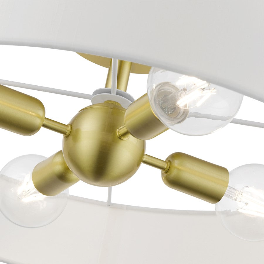 Livex Venlo 4 Light Large Semi-Flush, Brass/White/Off-white Fabric