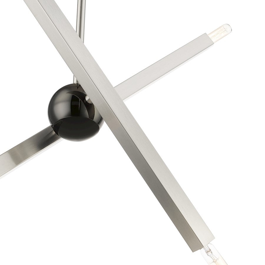 Livex Monaco 4 Light Linear Chandelier, Nickel/Black Chrome Accent
