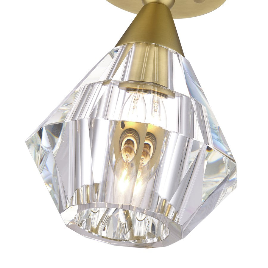 Livex Brussels 1 Light Crystal Semi-Flush Mount, Brass/Crystal